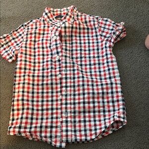 Kids Checkered Red White And Blue American Short Sleeve Shirt